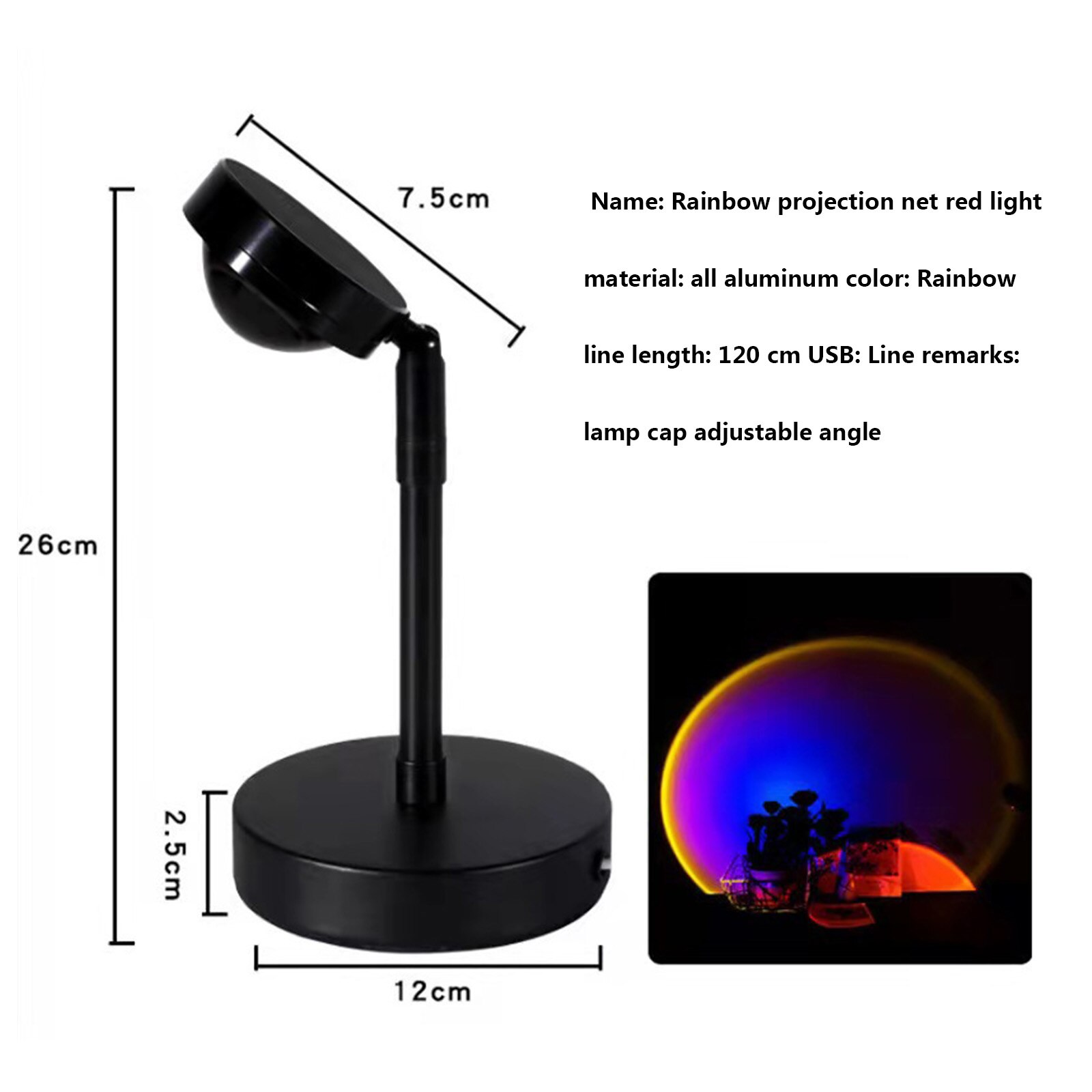 Night Light Projector Led Lamp 90 Degree Rotation Rainbow Projection Lamp,Romantic Led Light Sunset Night Light Home Party decor