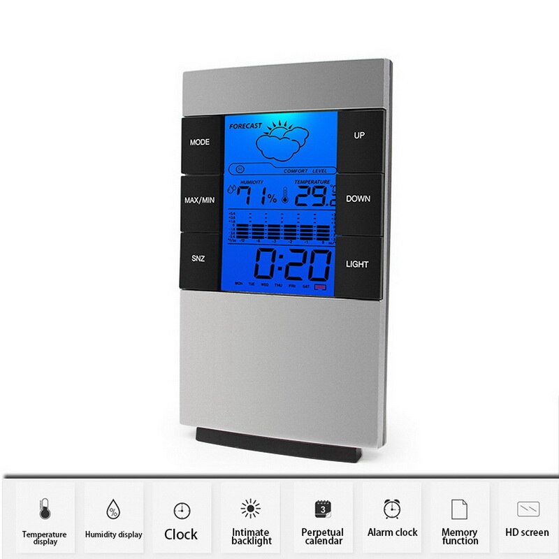 Junejour thermometer hygrometer weerstation klok kamertemperatuur en vochtigheidsmeter op batterijen