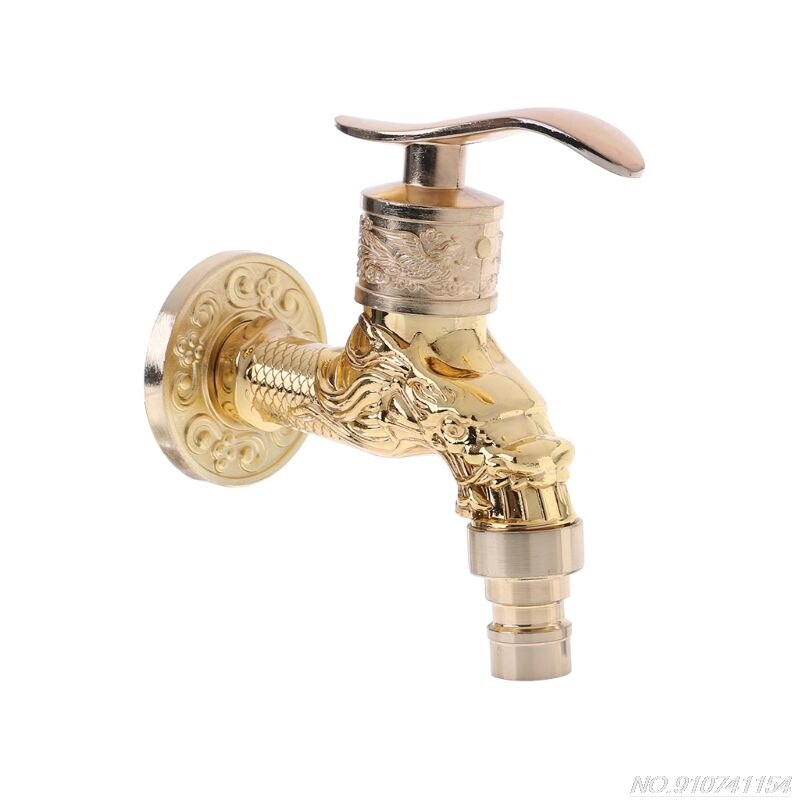 Väggmonterad antik europeisk vattenkran ristad gyllene dekorativa trädgårdskran  d17 20