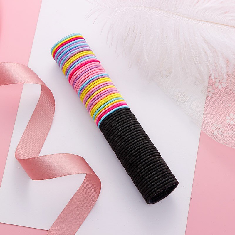 50/ensemble Filles En Nylon Coloré Petites Bandes De Cheveux Élastiques Enfants Élastique Pour Queue De Cheval Scrunchie Bandeau Enfants Accessoires De Cheveux: B