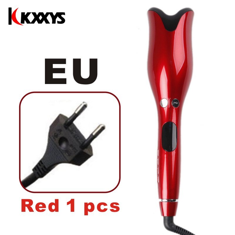 Automatic Hair Curling Iron Air Curler Wand Curl 1 Inch Rotating Magic Salon Auto Curlers LCD Display: EU Red 1pcs
