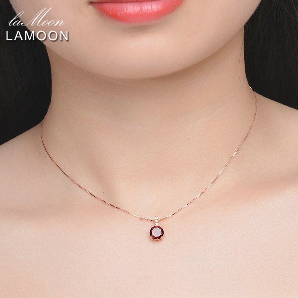 Lamoon 7mm 1,5 ct 100% Natürliche Runde verrotten Granat 925 Sterling Silber Kette Anhänger Halskette Frauen Schmuck S925 LMNI040