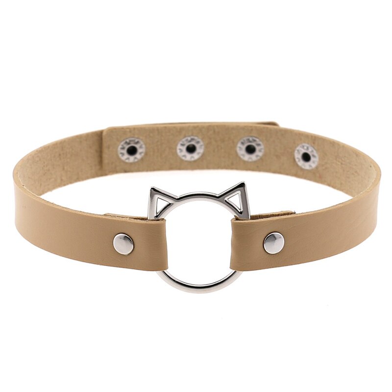 Gargantilla de piel sintética con cabeza de gato para mujer, Collar ajustable, de cumpleaños, joyería: 12