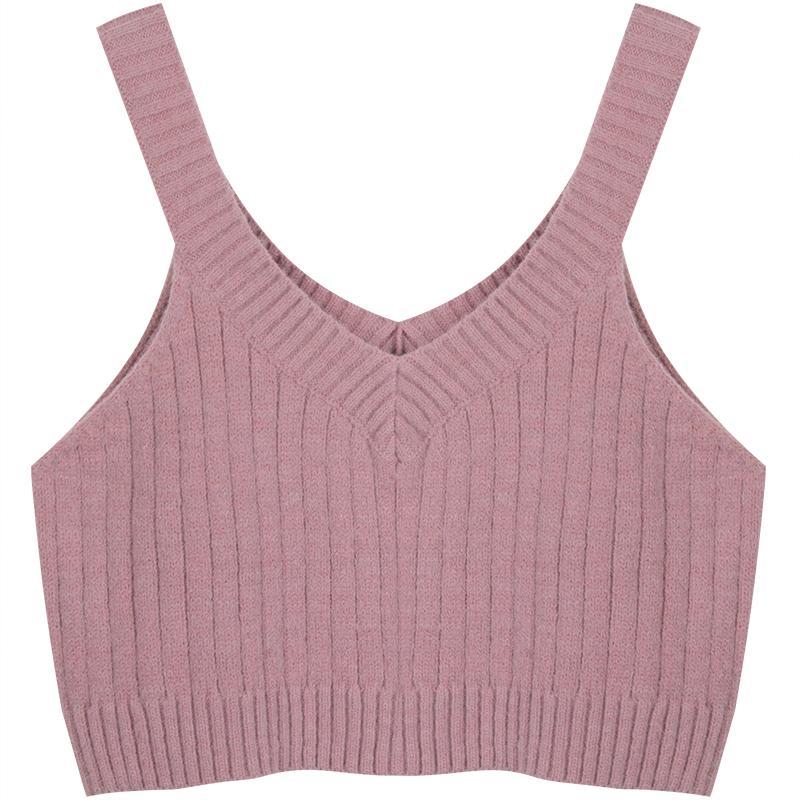 Sweater Vest Women Korean Style Crop Tops Leisure V-neck Trendy Sweet Sweaters Students Lovely Simple Solid All-match