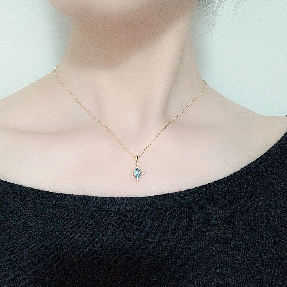 LAMOON collana con ciondolo a stella per donna 925 argento naturale topazio blu 14K placcato oro collana di gioielli raffinati coreano LMNI114