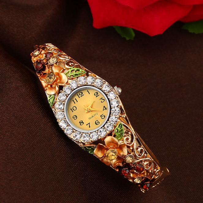Womens Watch Women Quartz Luxury Crystal Flower Bracelet Watch Women Watches Top Brand Luxury Luxury Diamond: Gold