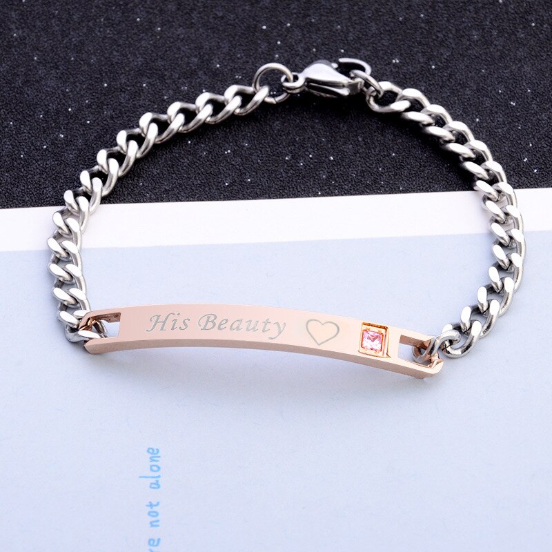Diy amantes pulseira sua rainha seu rei sua besta sua beleza de aço inoxidável strass coroa charme casal pulseira presente: his beautwomen