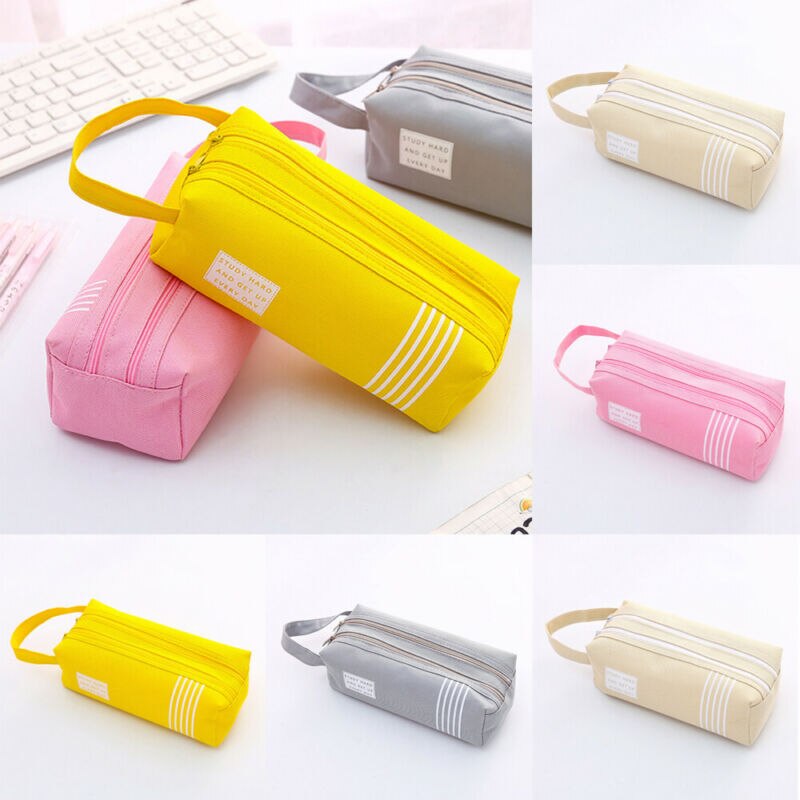 Student Pen Pencil Case Double layer Travel Brush Holder Bag Cosmetic Makeup Bag