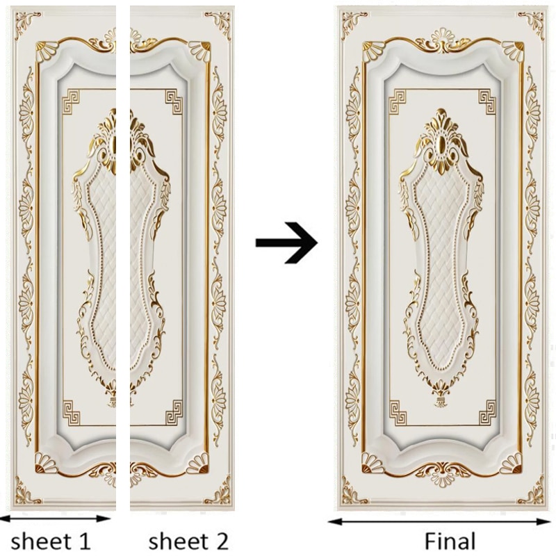 PVC Door Sticker European Style 3D Stereo Golden Gypsum Pattern Wallpaper Living Room Hotel Background Wall Decor 3D Home Poster