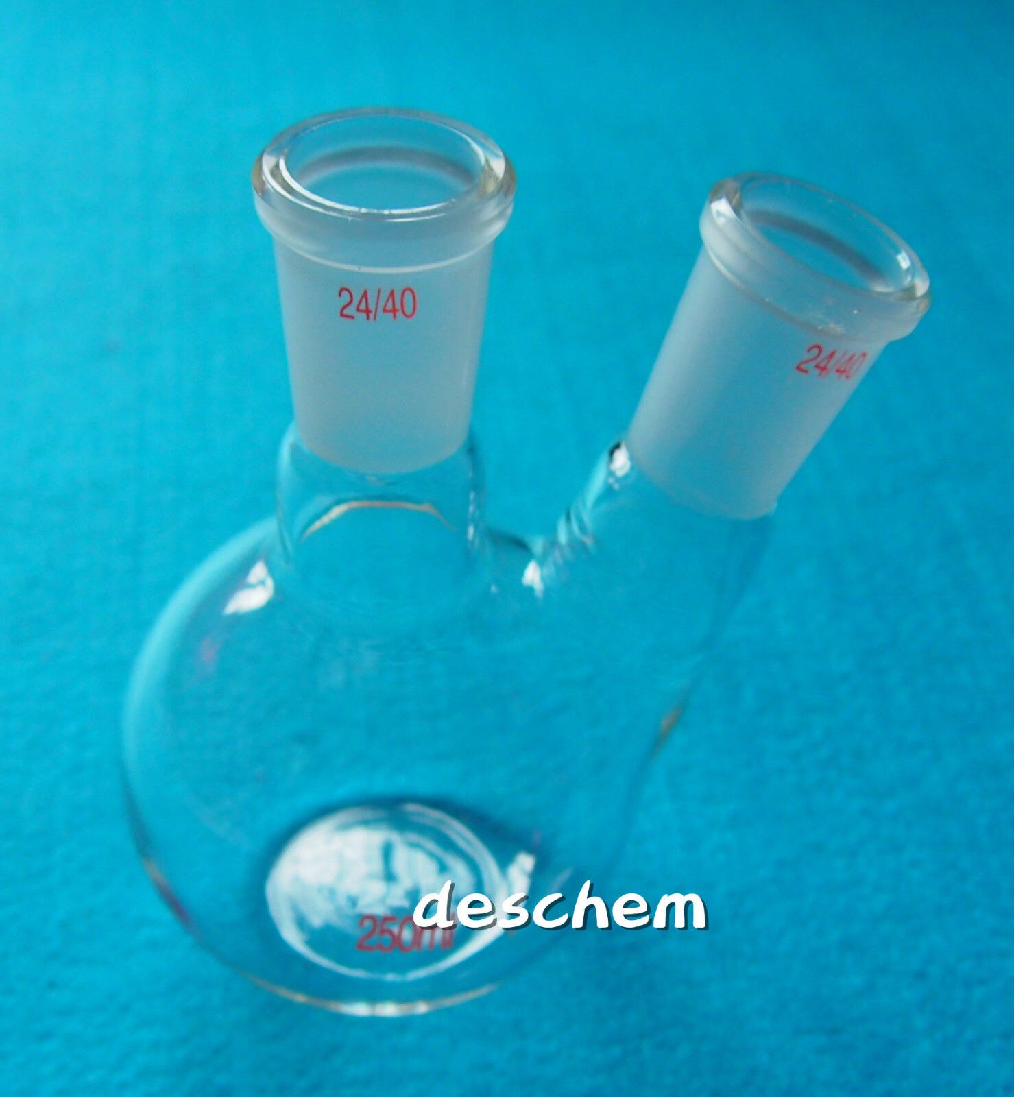 250ml,2-Neck,24/40,Flat Bottom Glass Flask,Double Necks,Lab Chemistry Bottle