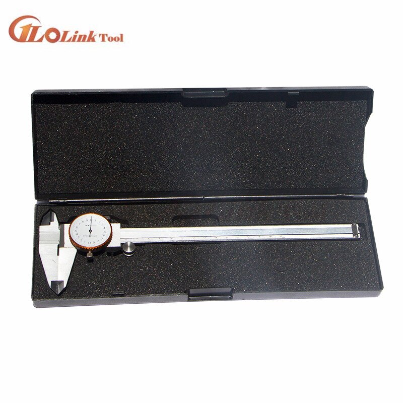 double needle 150mm 0.02mm 0.001&quot; stainless steel dial vernier caliper dial gauge plastic dial caliper meas: stainless 0-150mm