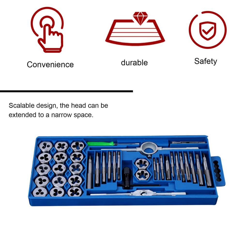 40PCS Metric Tap and Die Set Hand Tapping Tools Screw Thread Tap Die Wrench Set DIY Screwdriver Screw Threading Alloy Metal Tool