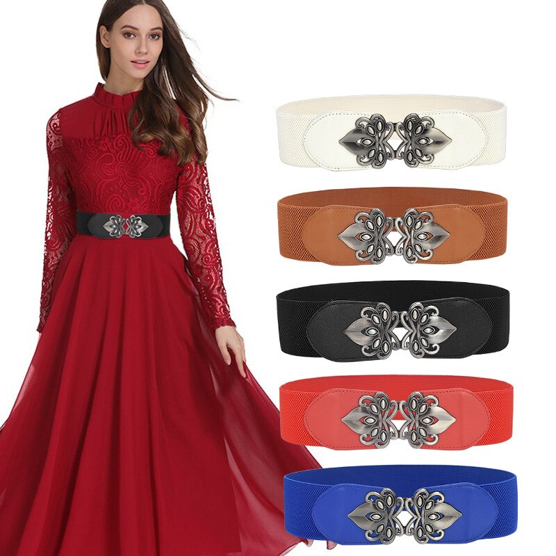 Ceinture élastique large pour femme, ceinture large pour pull et jupe, ceinture cintrée pour robe glrsbuty avec boucle en métal à fleurs, ceinture corset