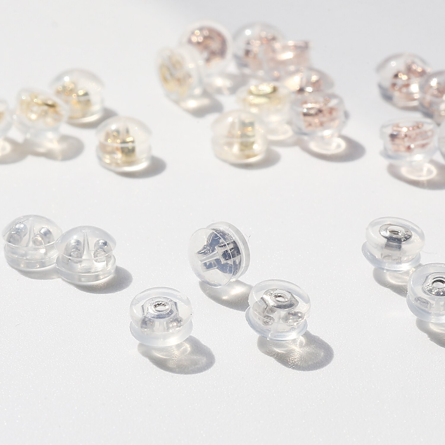 6Pcs 5Mm Bloemen Ronde Earring Backs Rose Goud Rhodium Plated Oorbellen Stud Siliconen Gecoat Koper Voor Oorbel Accessoires