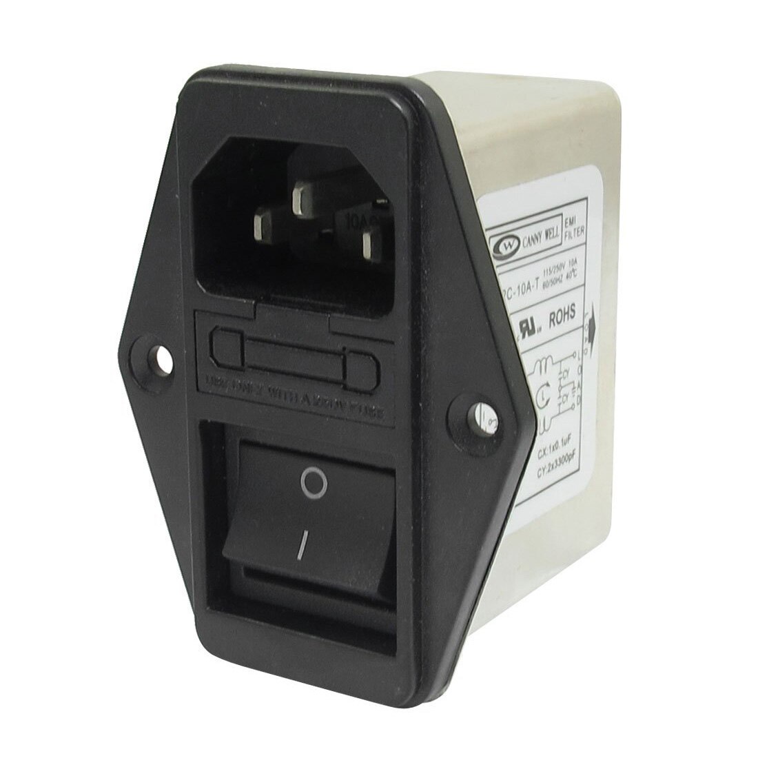Solder Lug Terminals Iec 320 C14 Emi Filter + Boot Switch + Zekeringhouder