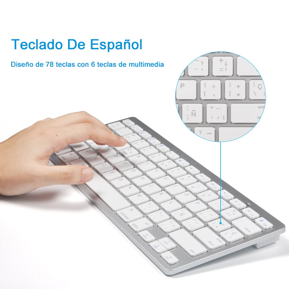 78-key Spanish Keyboard Bluetooth Ultra Slim Keyboard for Windows 2000, NT, XP, Vista, Mac iOS