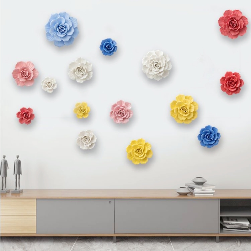 Decoraciones de pared de flores de cerámica creativas, obra de arte de porcelana hecha a mano, artesanía para el hogar, accesorios de decoración, artes decorativas