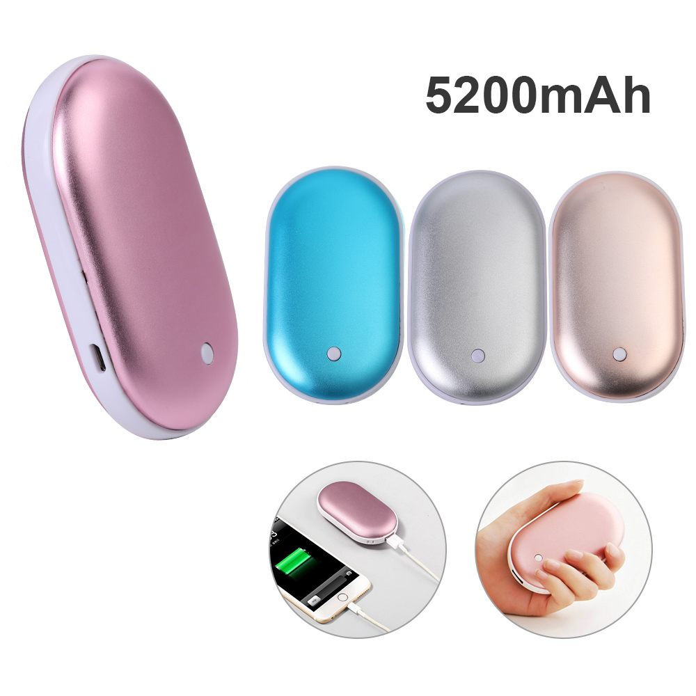 Portátil 5200mAh USB recargable 2 en 1 calentador de manos eléctrico banco de energía de invierno rápido de doble cara de calefacción
