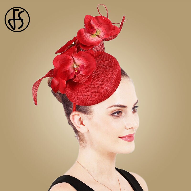 FS Sinamay-sombreros de tocado de Iglesia amarillo para mujer, tocado de novia , color blanco, para boda