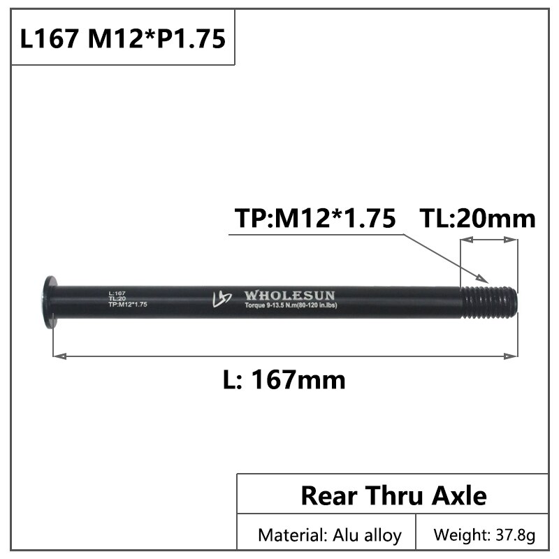Bicycle Thru Axle Bike Quick Release Road Bike Hubs Tube Shaft Skewers Front Rear Axle 122/167/170/174/185mm M12 P1.75 P1.5 Axle: L167 M12x1.75