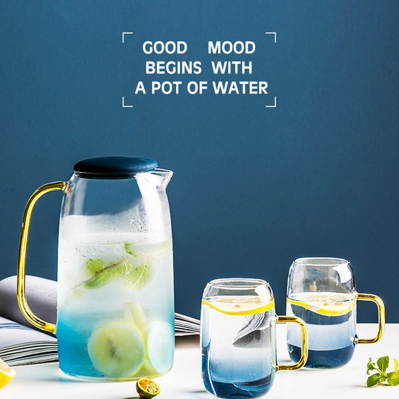 Newly Gradient Color Marble Cold Water Glass Bottle Set High Temperature Resistant Glass Jar Jug Kettle-30