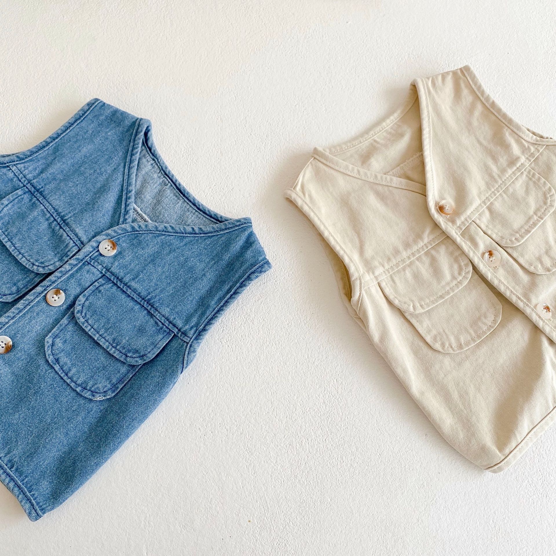 2021 autunno New Baby Boy Denim Coat gilet senza maniche giacca di jeans per ragazze con Cardigan per ragazzi a doppia tasca