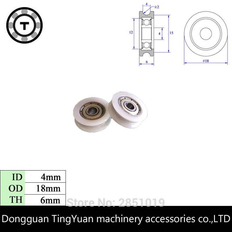 10 Stks/partij 624zz Lager Gecoat Pom Katrol U Groove 4*18*6 Deur Roller Wielen Outsourcing plastic Lagers