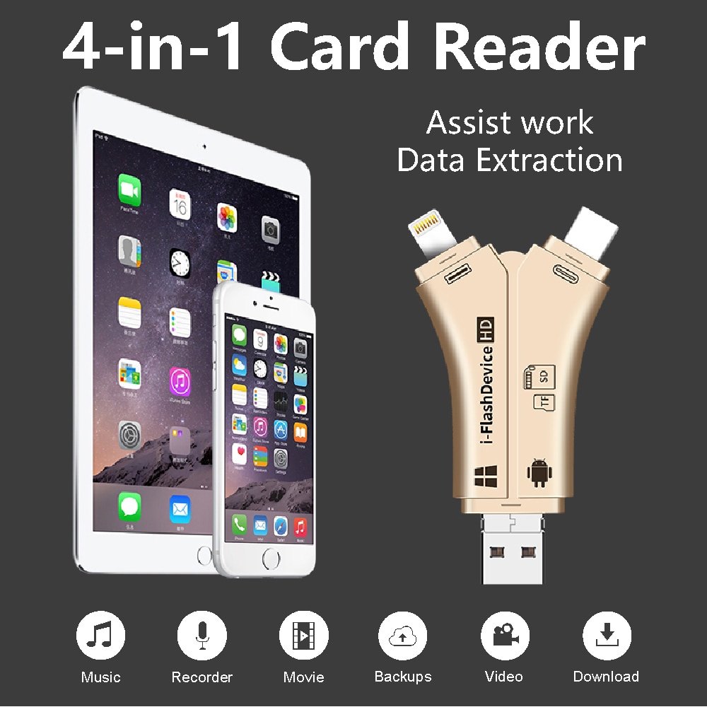 4 In 1 I Flash Drive Usb Micro Sd & Tf Kaartlezer Adapter Voor Iphone Xs Max/xs/X/7 8 Plus Voor Ipad Touch Mac Pc