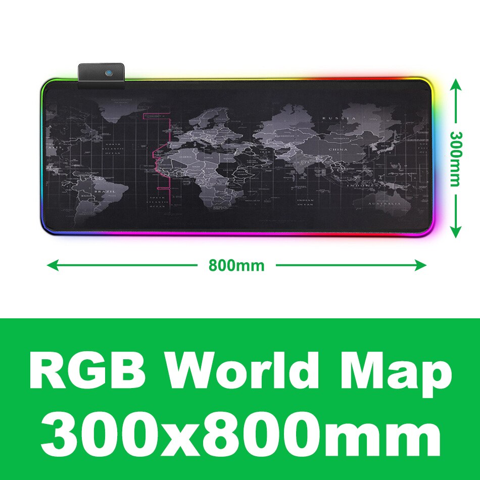 Alfombrilla grande para ratón, alfombrilla de ratón RGB para juegos, XXL alfombrilla para ratón, alfombrilla grande para Gamer, alfombrilla para ratón RGB, alfombrilla de escritorio para ordenador: 30X80 World Map RGB