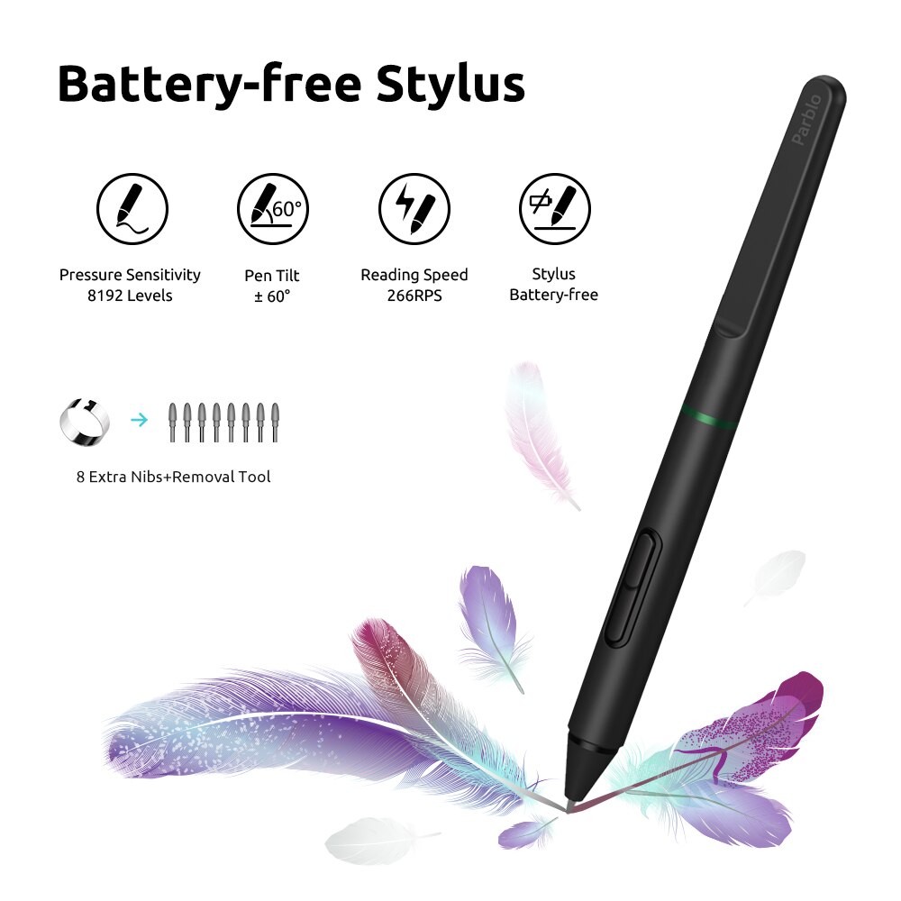 Parblo-tableta de dibujo gráfico Ninos S, artístico de firma, bolígrafo de presión 5080LPI, compatible con teléfono Android, 8192