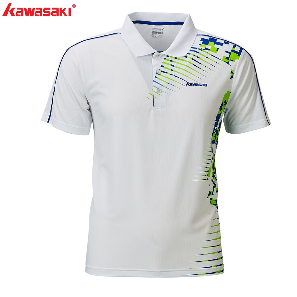 Kawasaki Sportswear 100% Polyester Badminton Sports Men Shirt Breathable Sweat Short T-shirts ST-R1202 ST-R1203: ST-R1202 White / L