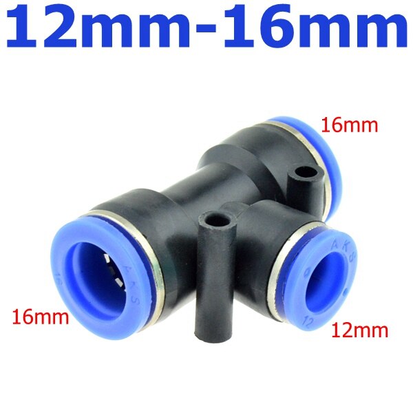 3 weg T förmigen T Pneumatische 10mm 8mm 12mm 6mm 4mm 16mm OD Schlauch rohr drücken in Luft Gas passend zu schnell Beschläge Stecker Adapter: 12mm-16mm