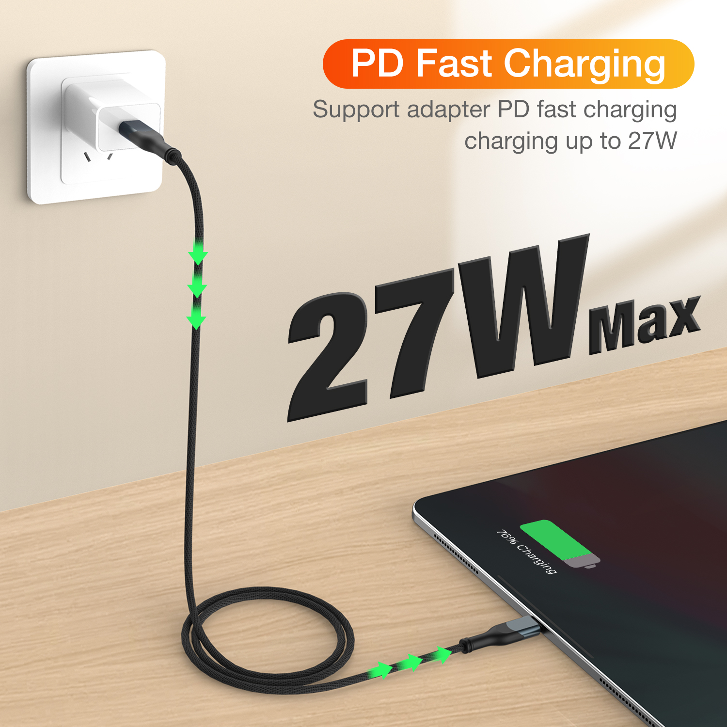 Usb-kabel til iphone 14 13 12 11 max xs xr  x 7 8 plus se ipad mini hurtiglading usb c  pd 27w datalader ledning 1m 2m 3m