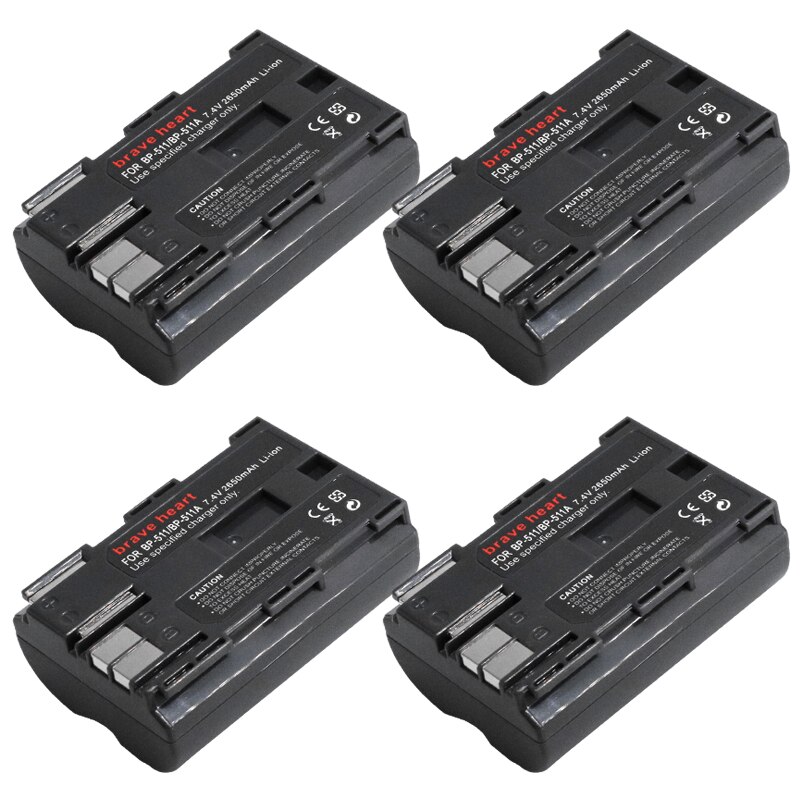 4pcs 7.4v 2650mah BP-511A BP-511 BP 511 511A BP511 BP511A Battery pack for Canon EOS 40D 300D 5D 20D 30D 50D camera: 4battery