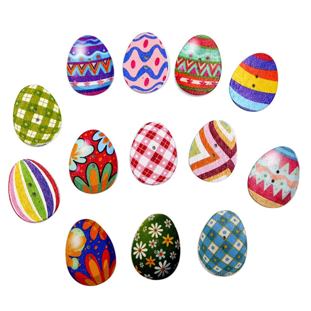 100 PCs DIY Craft Mixed Wooden Buttons Painting Foam Easter Eggs 2Hole Fit Sewing DIY Craft Easter Decoration Supplies: Default Title