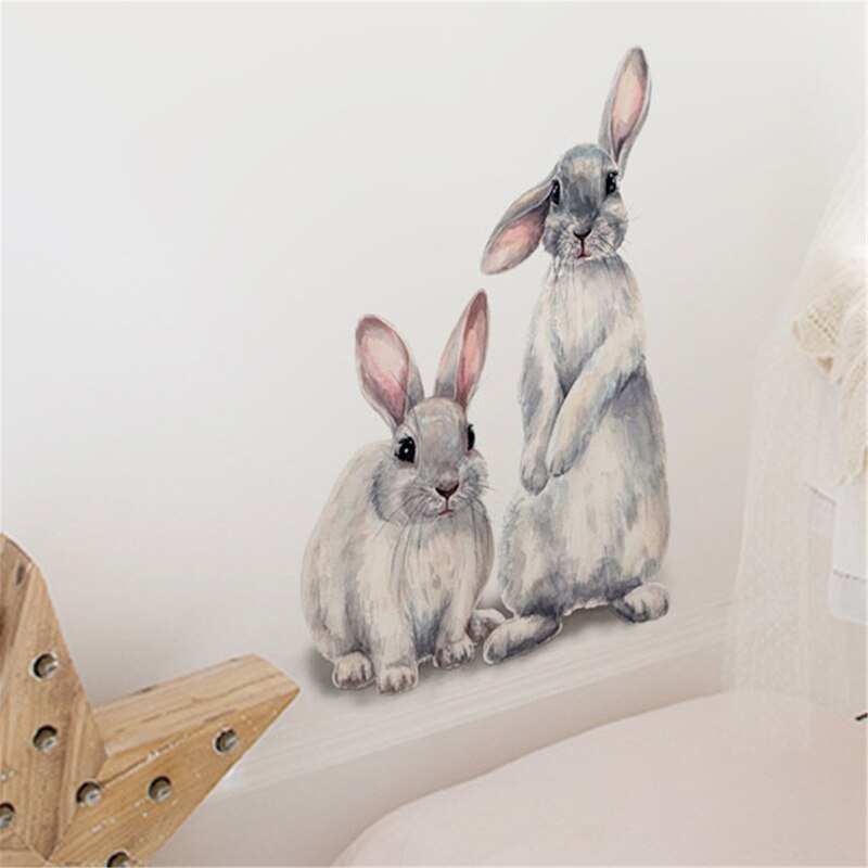 To søde kaniner væg klistermærke børns børneværelse boligindretning aftageligt tapet stue soveværelse vægmaleri bunny klistermærker