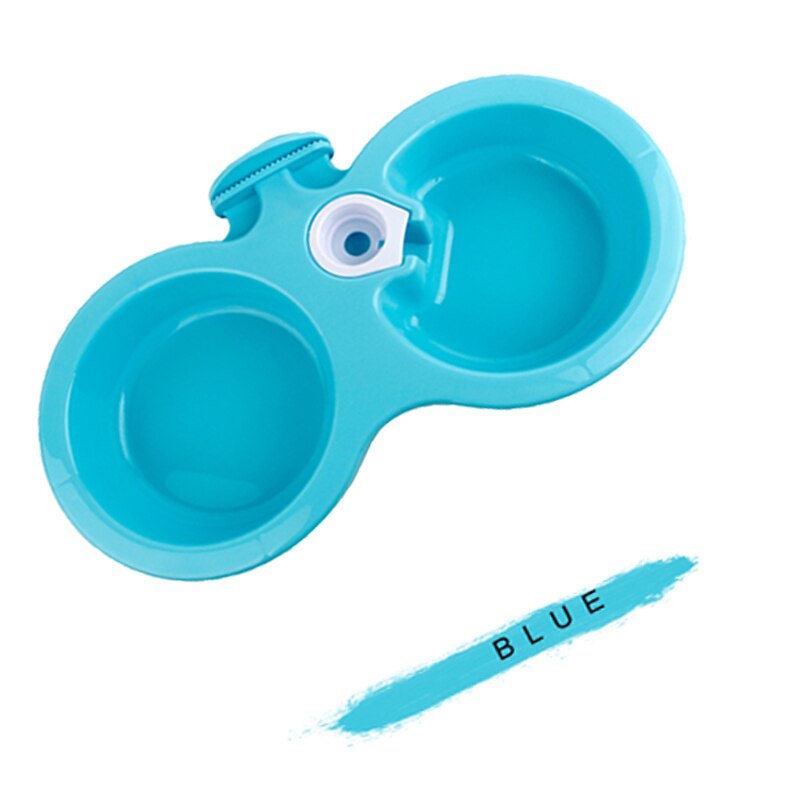 Pet Automatic Dual Purpose Waterer Dispenser Easy Clean Fixed Hanging Double Bowl Cats Dogs General Drinking Feeder: BLUE / M