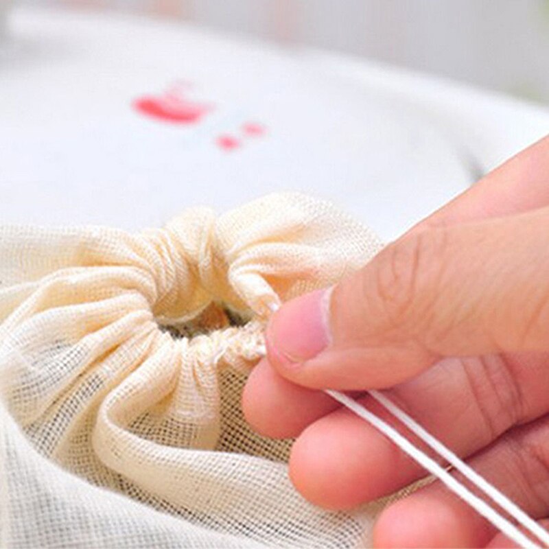 10x Voedsel Zeef Lege Kruiden Thee Filter Trekkoord Keuken Katoenen Tassen 8x10cm