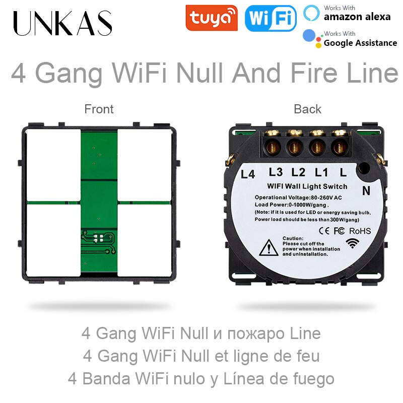 Unkas Diy Bijpassende Modules 1 2 3 4 Gang Wifi Touch Aan/Uit Schakelaar Alleen Functietoetsen Gratis Combinatie voor Muur 157Mm Outlet: 4G Wifi Null Fire