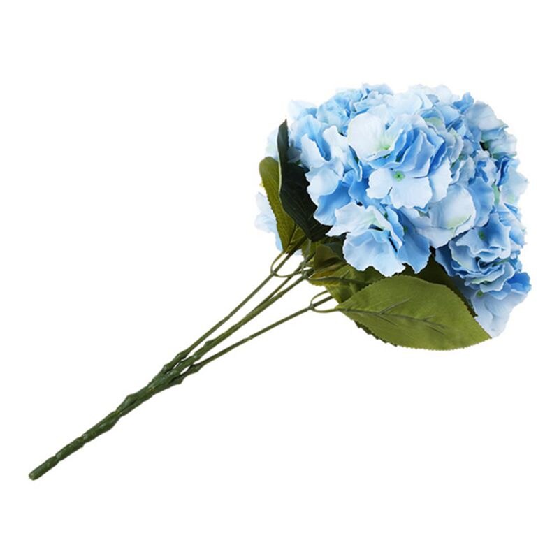 Kunstmatige hortensia bloem 5 grote hoofden boeket (diameter 7 cm per hoofd) blauw