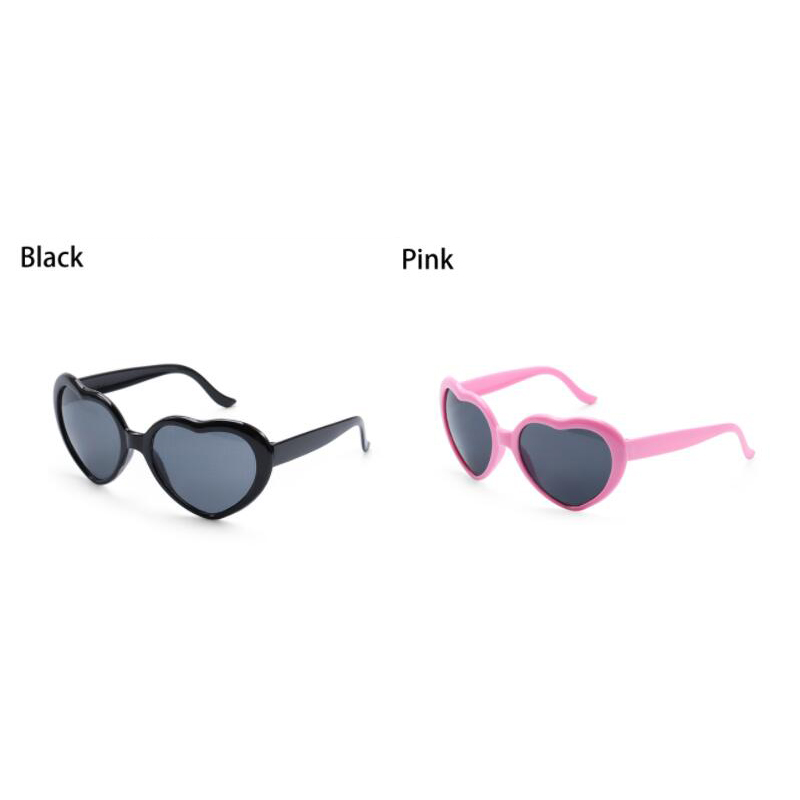2PC Love Heart Shaped Effects Glasses Watch The Lights Change To Heart Shape At Night Diffraction Glasses Women Sunglass: Black and pink