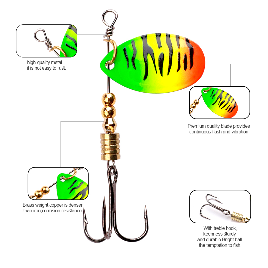 VIS KONING 1PCS 6.0CM 6.5CM Spinner Lepel Vissen Lokken Spinner Aas Lepel Vissen Bass Lokken met Dreg Visgerei