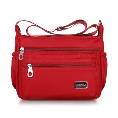 Women Solid Color Zipper Waterproof Nylon Shoulder Bag Floral Crossbody Bag Bolsa feminina: Red