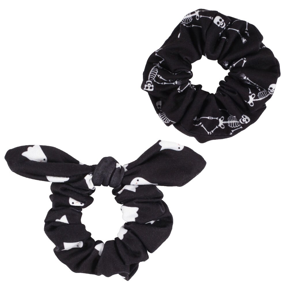 2PK Halloween Spooky Scrunchies Haaraccessoires Voor Vrouwen Meisje Schedel Elastische Hair Tie Paardenstaart Houder Rubber Haarband: C color