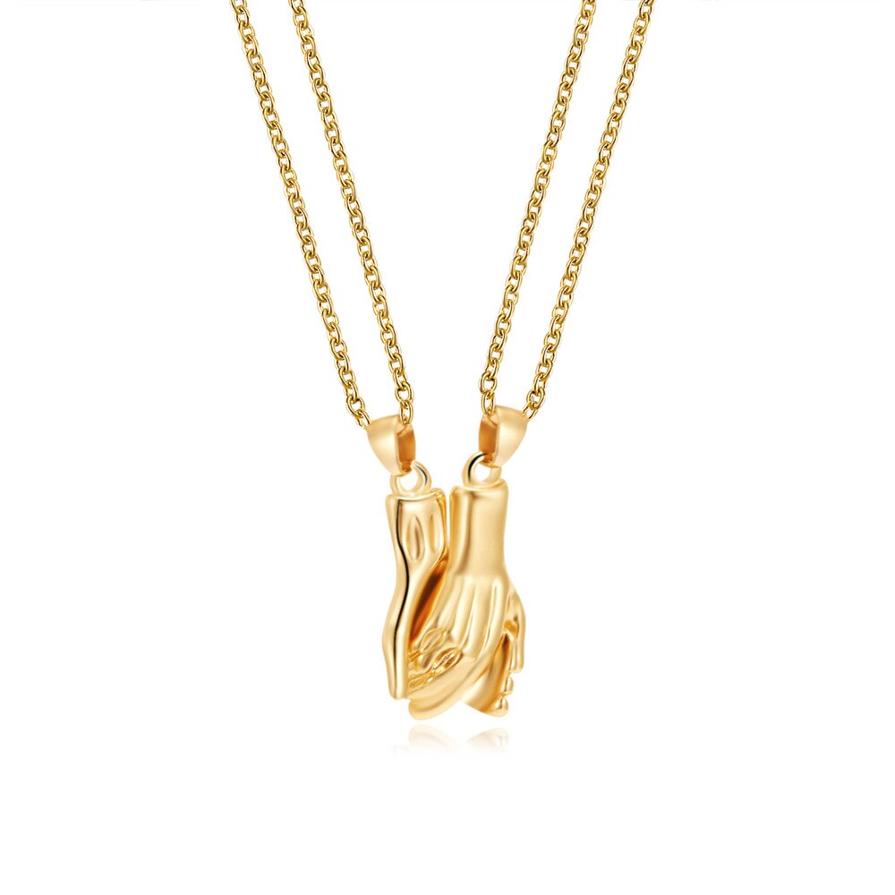 2 Stks/set Paar Handen Houden Hanger Ketting Magneet Bijpassende Lover Hart Magnetische Ketting Paar Vriendschap Valentijn Dag: 01