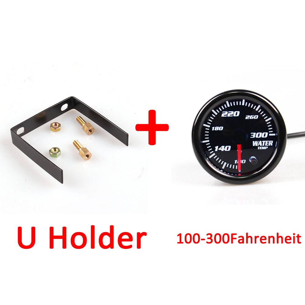KET 2 "52mm 7 LED Color humo cara grados Fahrenheit y Celsius Indicador de temperatura de agua medidor de temperatura con Sensor coche medidor Indicador de: U Holder Fahrenheit