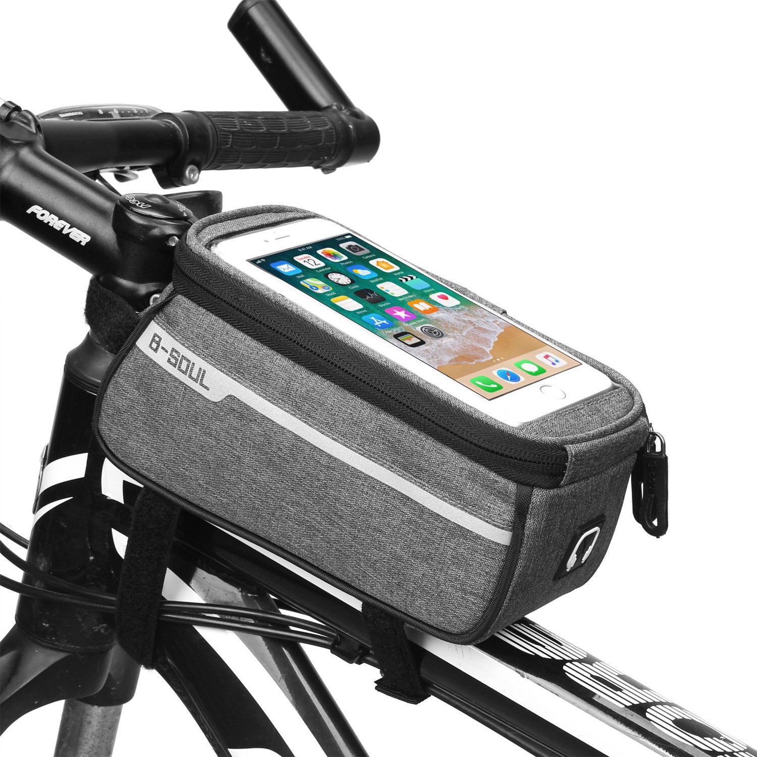 Cykeltaske vandtæt forcykel cykeltaske 6 tommer telefon cykeltoprør styretasker mountainbiketilbehør  d30: 620128 grå