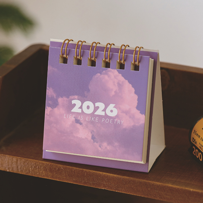 2026 Landschap Mini Bureaukalender Creatieve Spoelplanner Desktop Ornament Kantoorbenodigdheden Decor: Rood