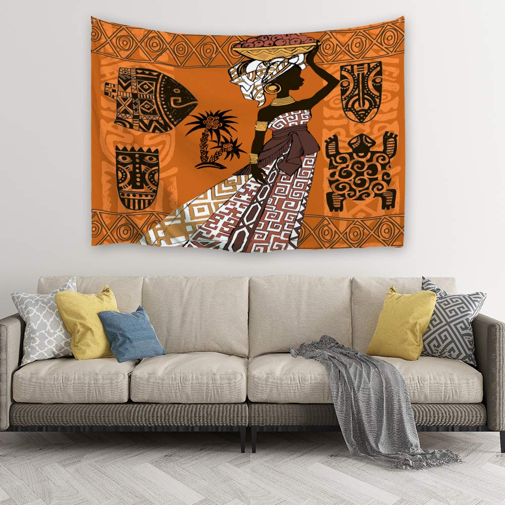 Nature Art Polyester Fabric African Woman Theme, Wall Decor Black Woman And Animals