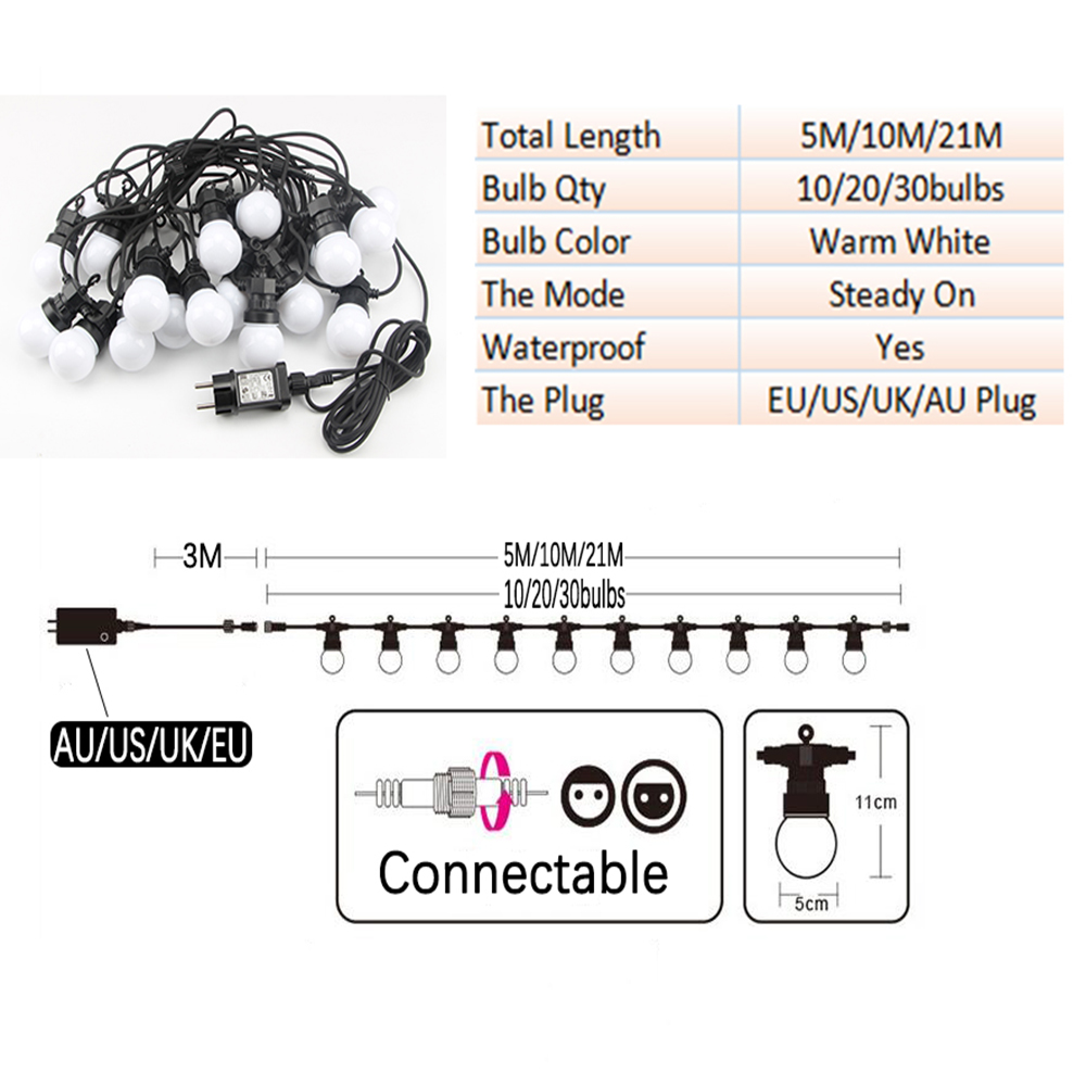 8M/13M/24M/38M LED Globe Ball String Light Street Christmas Fairy Led Festoon Outdoor For Garden Backyard Party Patio Decor